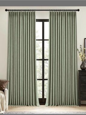 Textured Sage Green Drapery Panels - Privacy & Light Control
